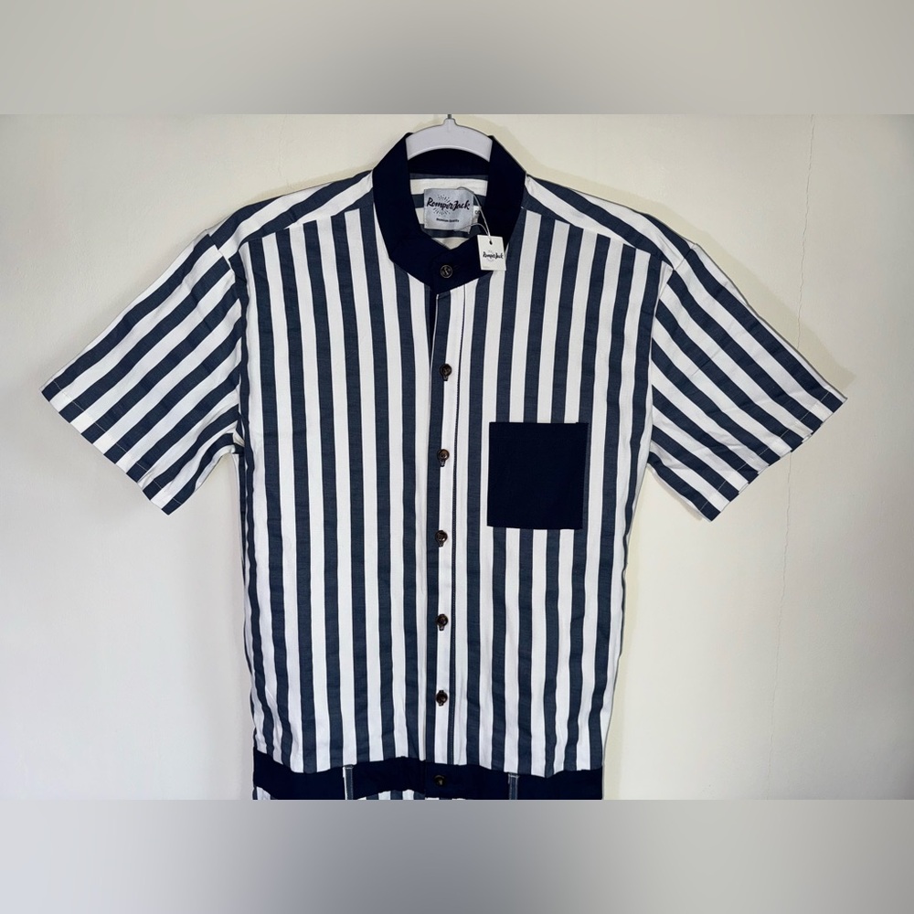 NWT Men’s RomperJack The Hampton Striped Navy and White Romper Size Small - Picture 8 of 12
